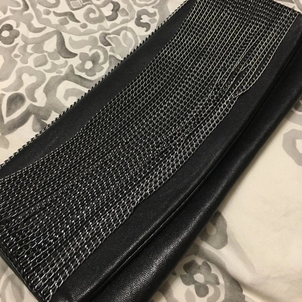 NWOT Black & Silver Chain Clutch w/Crossbody Strap
